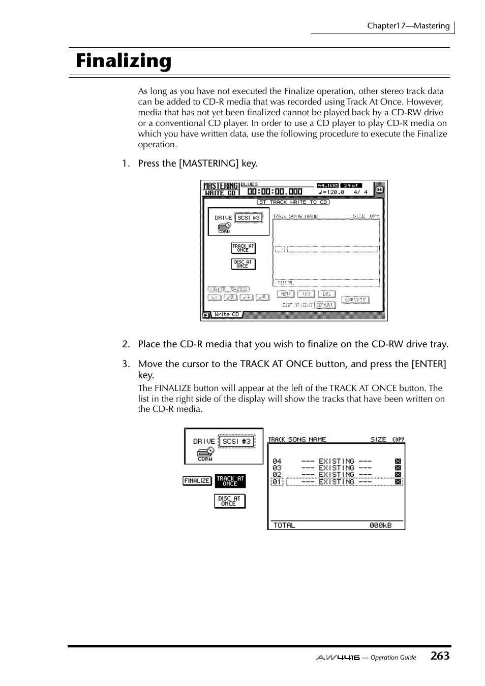 Finalizing | Yamaha Professional Audio Workstation AW4416 User Manual | Page 278 / 507