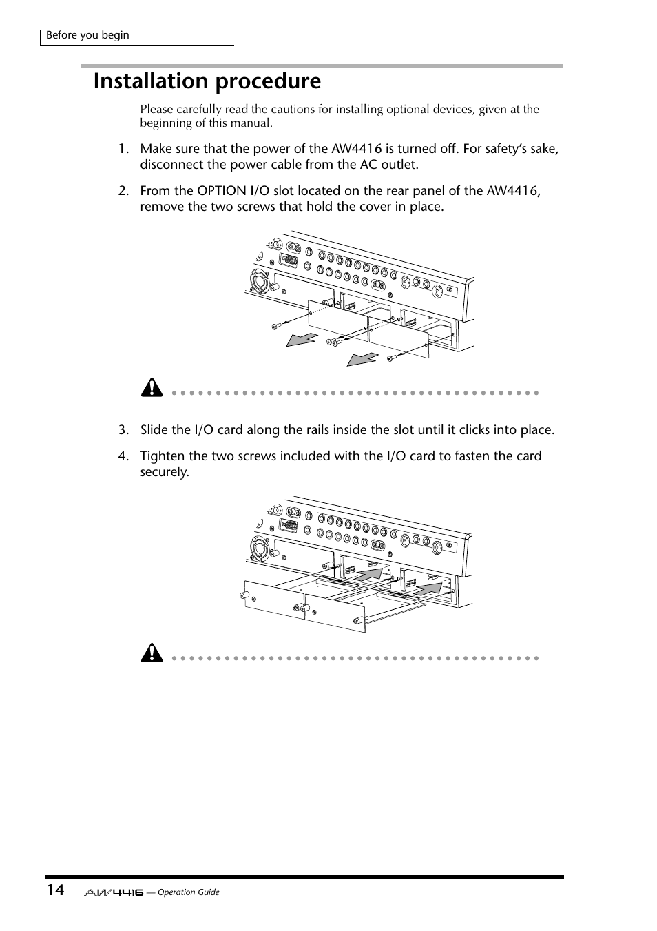 Installation procedure | Yamaha Professional Audio Workstation AW4416 User Manual | Page 29 / 507