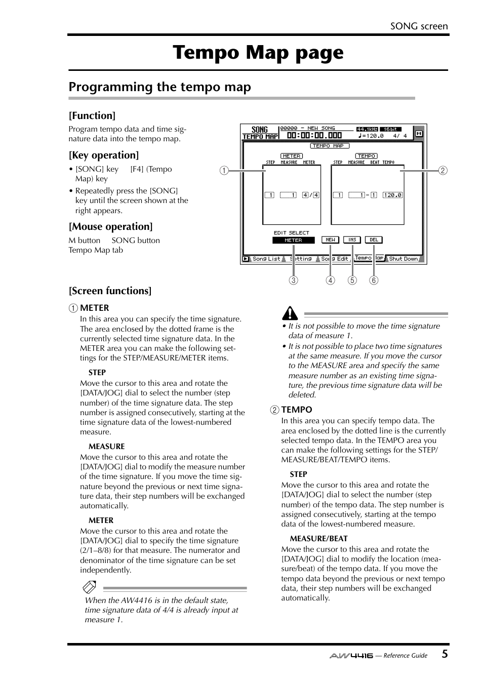 Programming the tempo map, Tempo map page | Yamaha Professional Audio Workstation AW4416 User Manual | Page 293 / 507