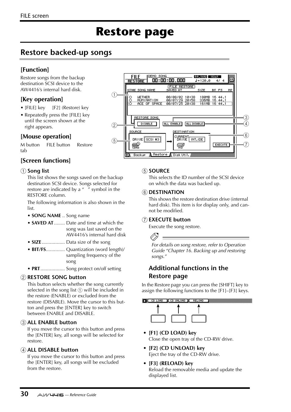 Restore backed-up songs, Restore page | Yamaha Professional Audio Workstation AW4416 User Manual | Page 318 / 507