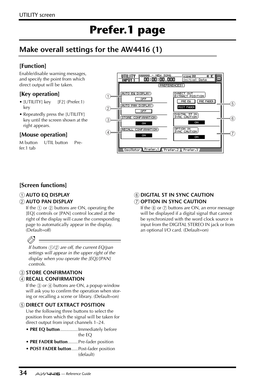 Make overall settings for the aw4416 (1), Prefer.1 page | Yamaha Professional Audio Workstation AW4416 User Manual | Page 322 / 507