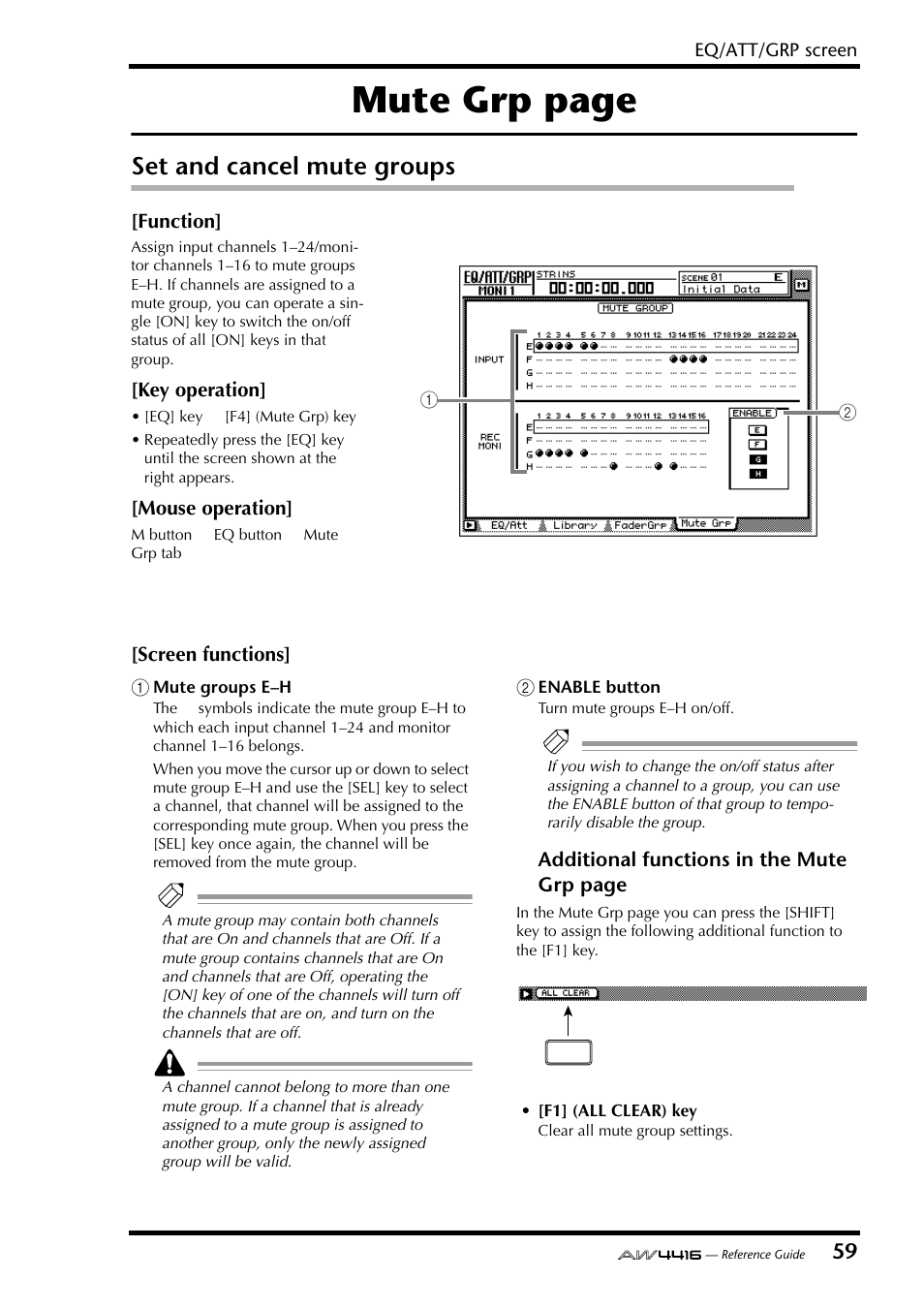 Set and cancel mute groups, Mute grp page | Yamaha Professional Audio Workstation AW4416 User Manual | Page 347 / 507
