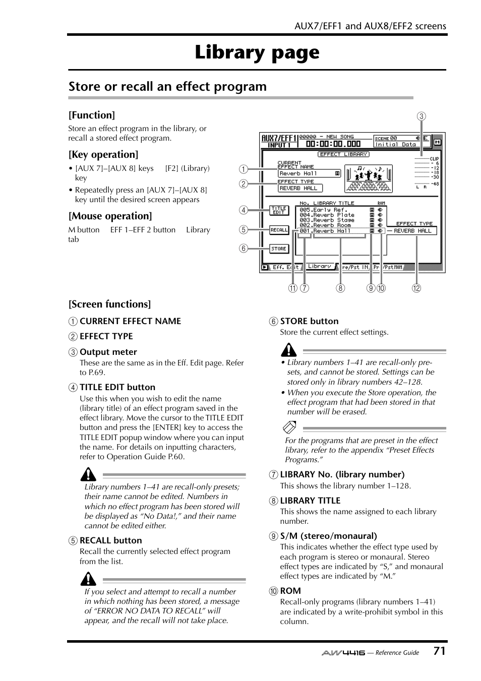 Store or recall an effect program, Library page | Yamaha Professional Audio Workstation AW4416 User Manual | Page 359 / 507