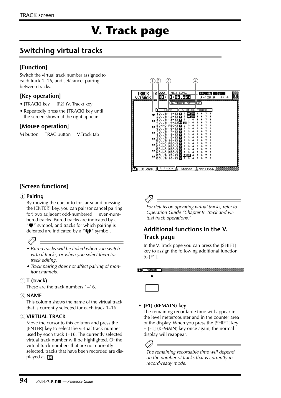 Switching virtual tracks, V. track page | Yamaha Professional Audio Workstation AW4416 User Manual | Page 382 / 507