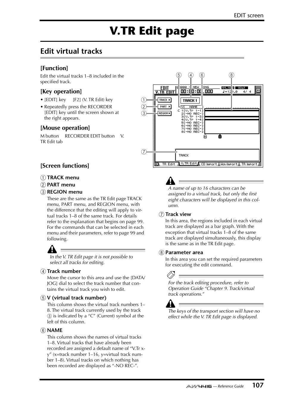Edit virtual tracks, V.tr edit page | Yamaha Professional Audio Workstation AW4416 User Manual | Page 395 / 507