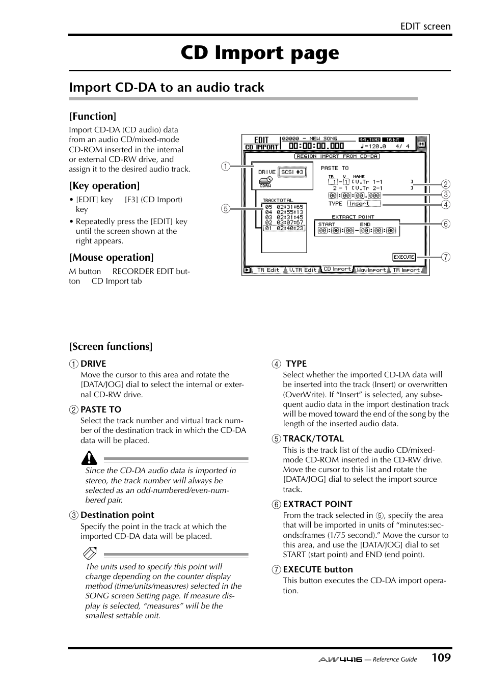 Import cd-da to an audio track, Cd import page | Yamaha Professional Audio Workstation AW4416 User Manual | Page 397 / 507