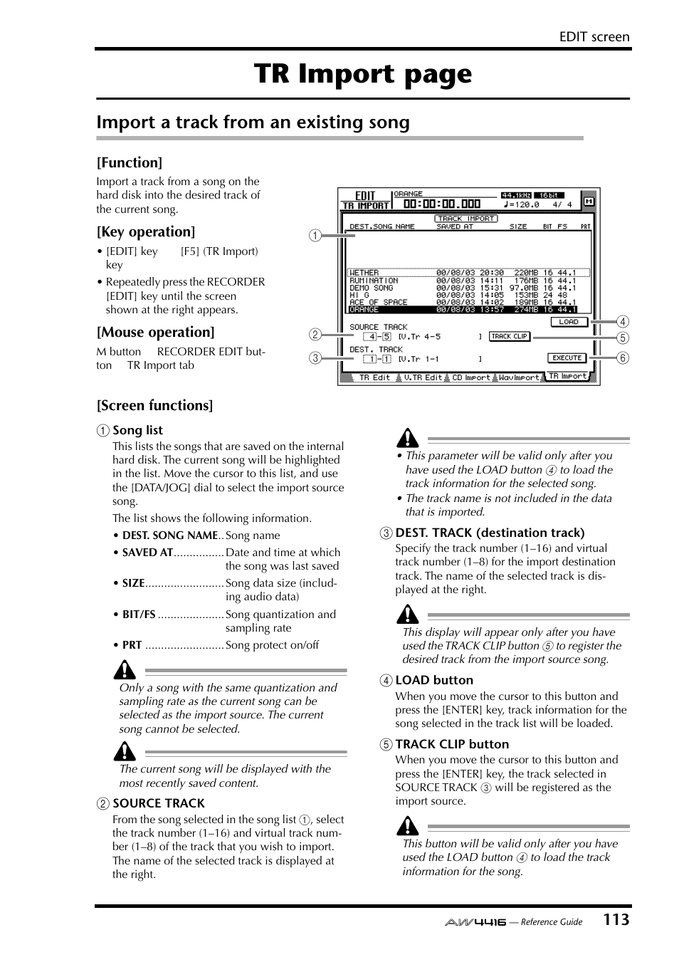 Import a track from an existing song, Tr import page | Yamaha Professional Audio Workstation AW4416 User Manual | Page 401 / 507