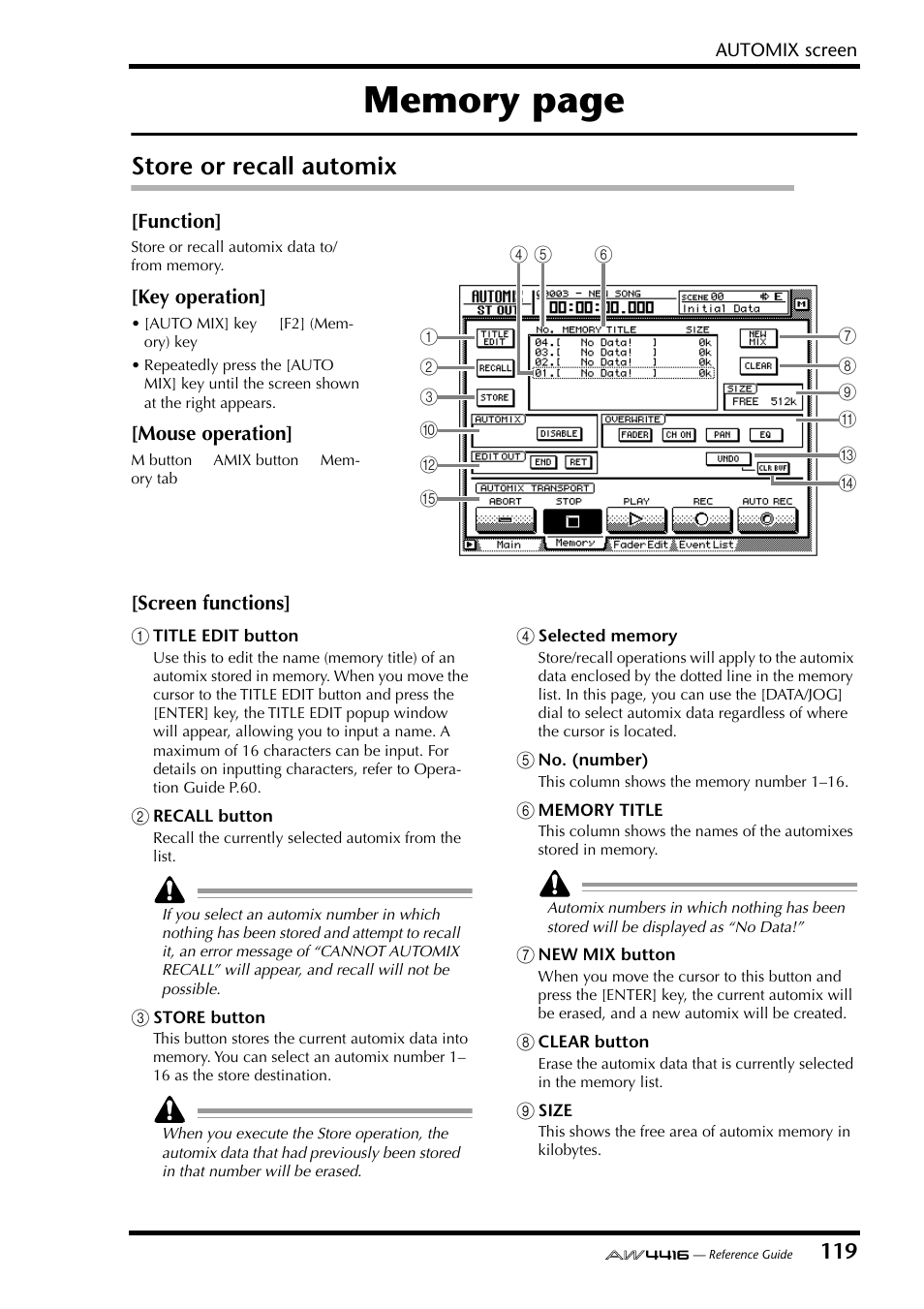 Store or recall automix | Yamaha Professional Audio Workstation AW4416 User Manual | Page 407 / 507