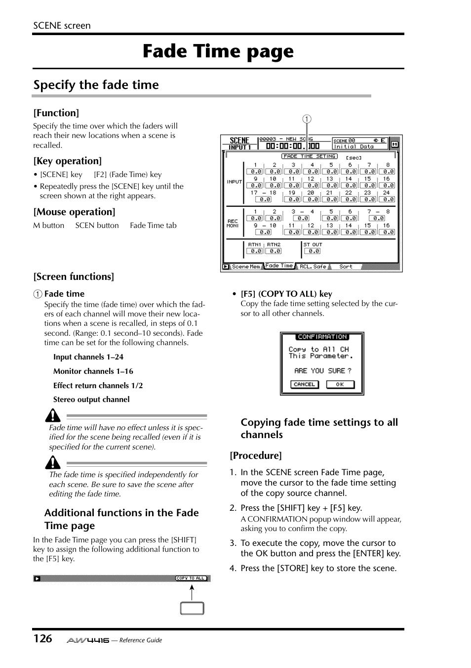 Specify the fade time, Fade time page | Yamaha Professional Audio Workstation AW4416 User Manual | Page 414 / 507