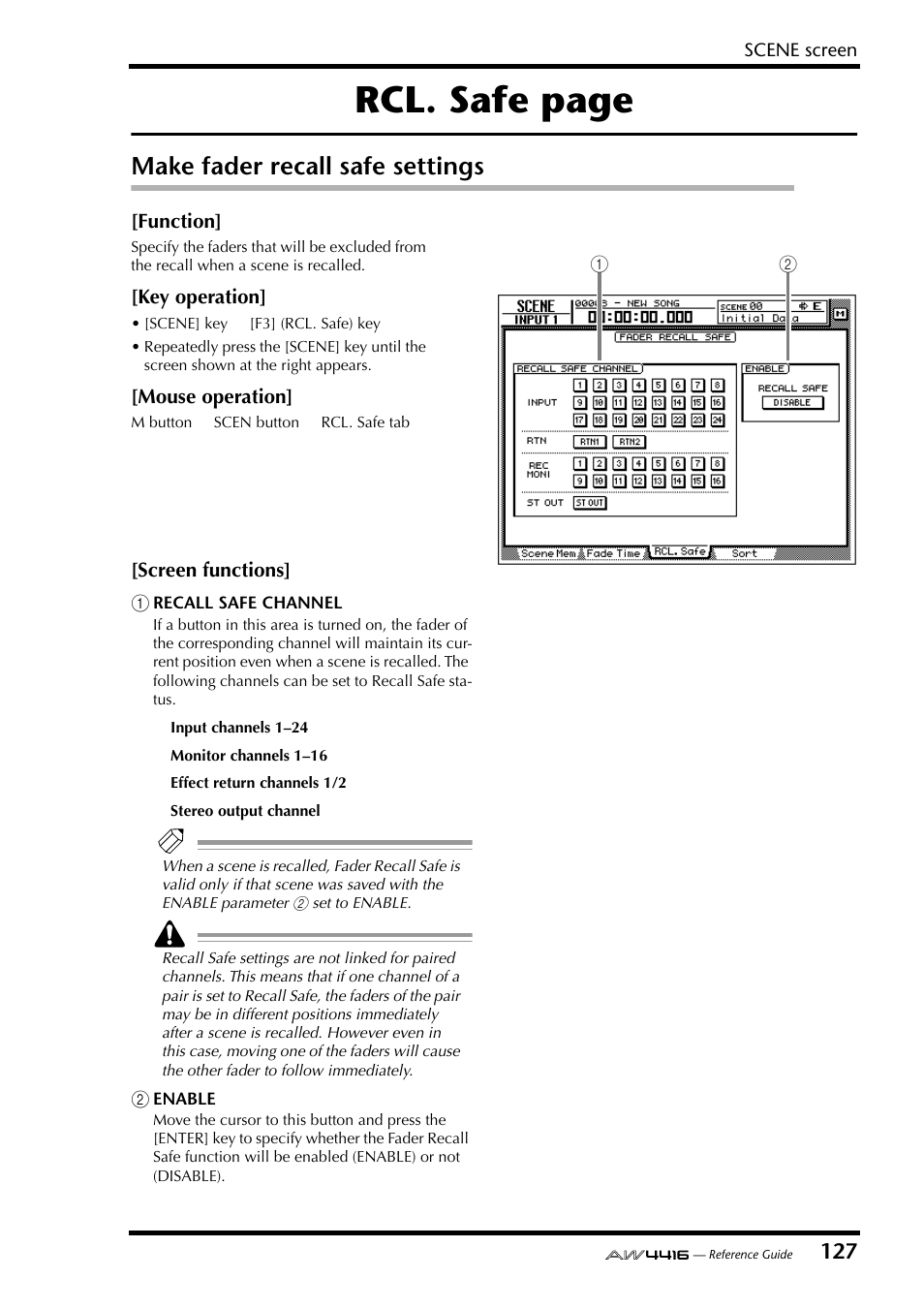 Make fader recall safe settings, Rcl. safe page | Yamaha Professional Audio Workstation AW4416 User Manual | Page 415 / 507
