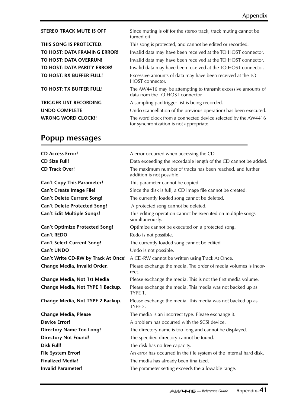 Popup messages | Yamaha Professional Audio Workstation AW4416 User Manual | Page 457 / 507