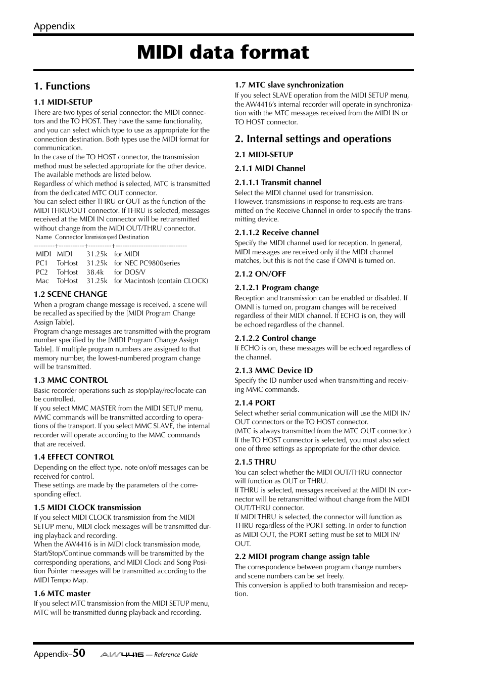 Midi data format, Functions, Internal settings and operations | Appendix | Yamaha Professional Audio Workstation AW4416 User Manual | Page 466 / 507