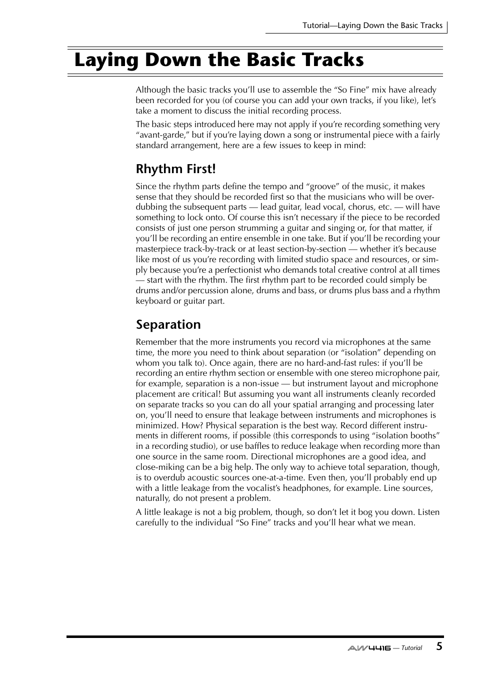 Laying down the basic tracks, Rhythm first! separation, Rhythm first | Separation | Yamaha Professional Audio Workstation AW4416 User Manual | Page 478 / 507