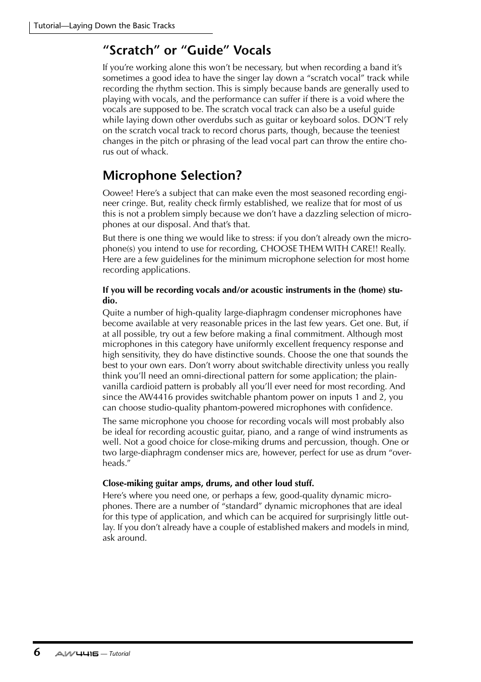 Scratch” or “guide” vocals microphone selection, Scratch” or “guide” vocals, Microphone selection | Yamaha Professional Audio Workstation AW4416 User Manual | Page 479 / 507