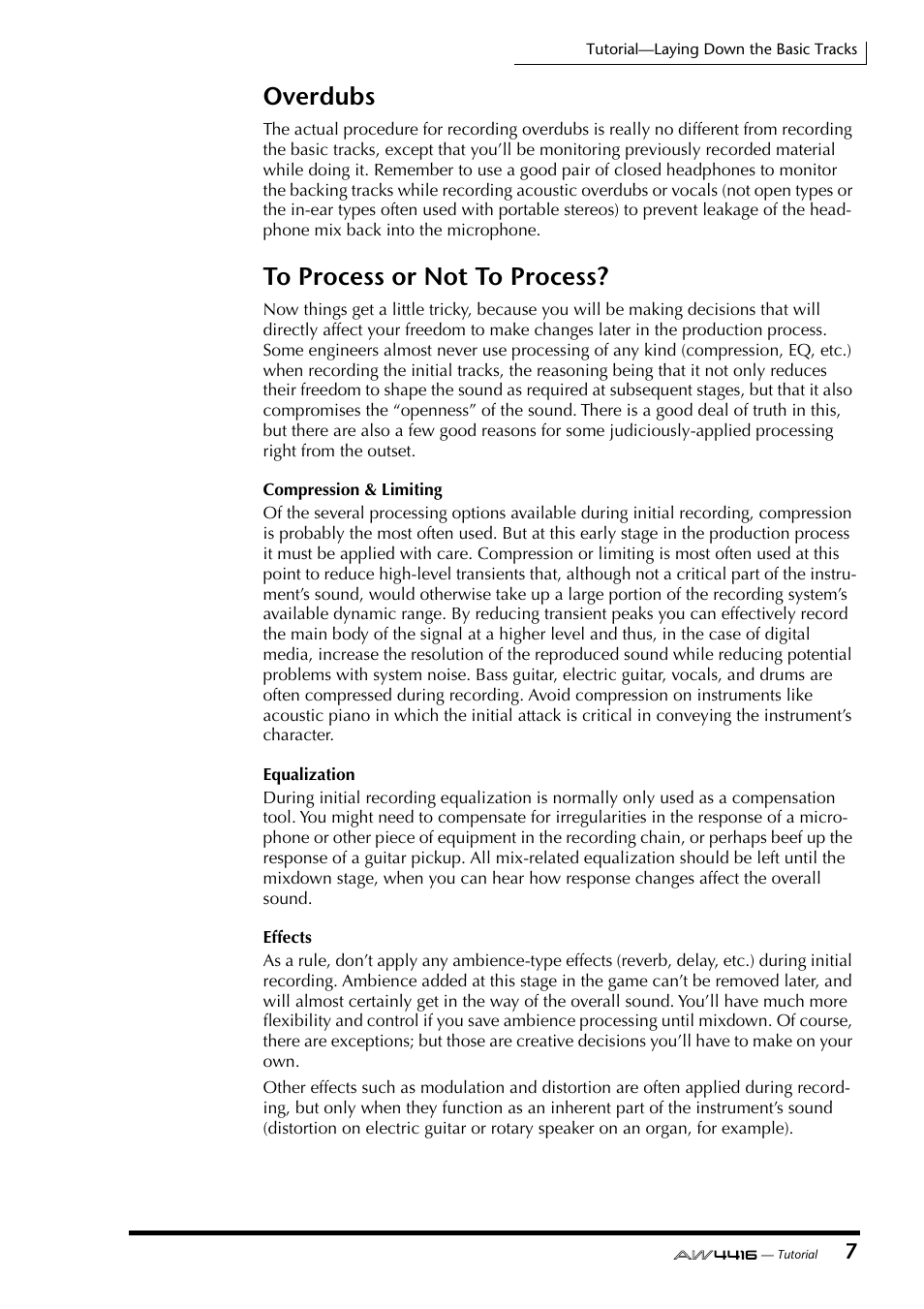 Overdubs to process or not to process, Overdubs | Yamaha Professional Audio Workstation AW4416 User Manual | Page 480 / 507