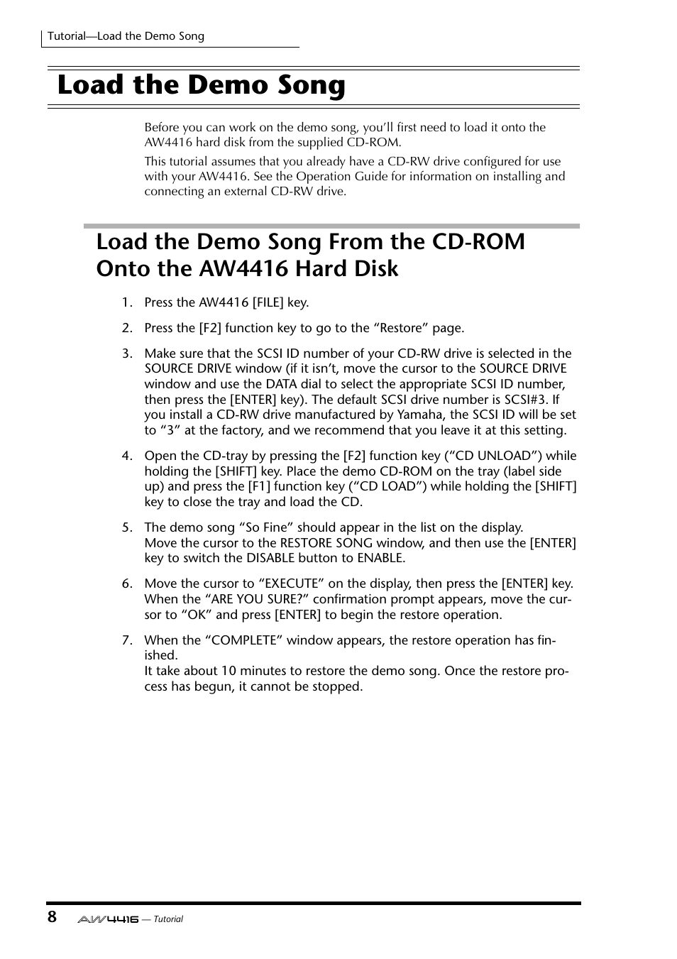 Load the demo song | Yamaha Professional Audio Workstation AW4416 User Manual | Page 481 / 507