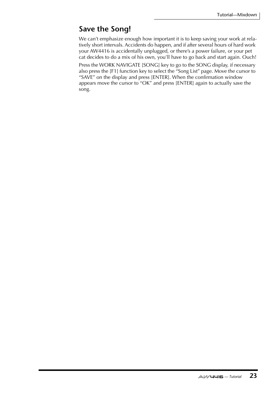 Save the song | Yamaha Professional Audio Workstation AW4416 User Manual | Page 496 / 507