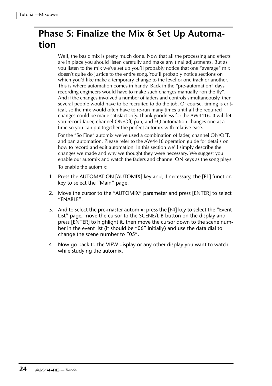 Phase 5: finalize the mix & set up automation, Phase 5: finalize the mix & set up automa- tion | Yamaha Professional Audio Workstation AW4416 User Manual | Page 497 / 507