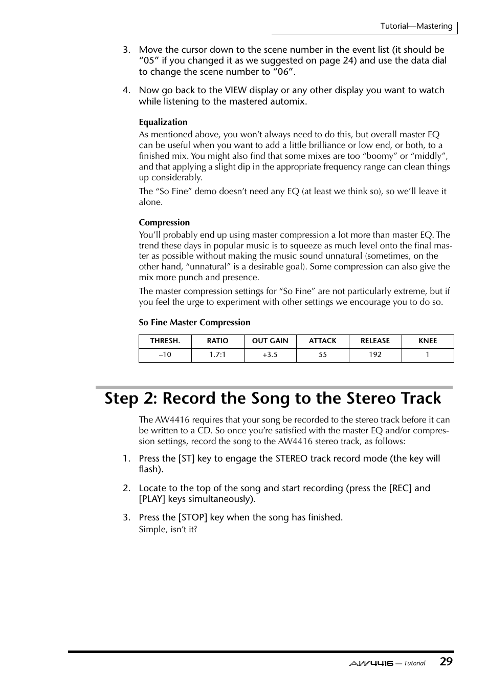 Step 2: record the song to the stereo track | Yamaha Professional Audio Workstation AW4416 User Manual | Page 502 / 507