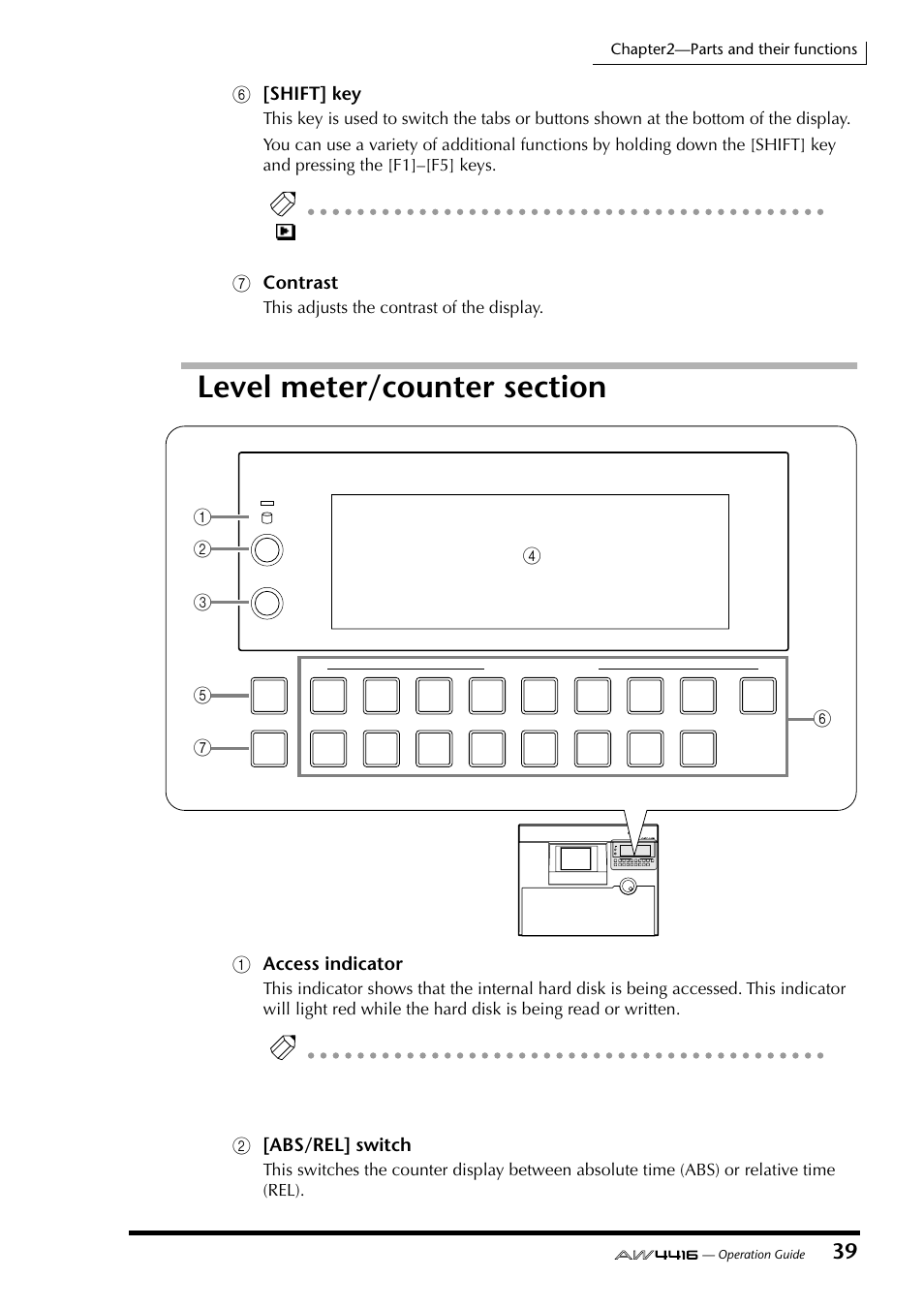 Level meter/counter section | Yamaha Professional Audio Workstation AW4416 User Manual | Page 54 / 507