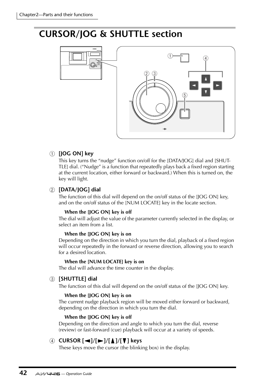 Cursor/jog & shuttle section | Yamaha Professional Audio Workstation AW4416 User Manual | Page 57 / 507