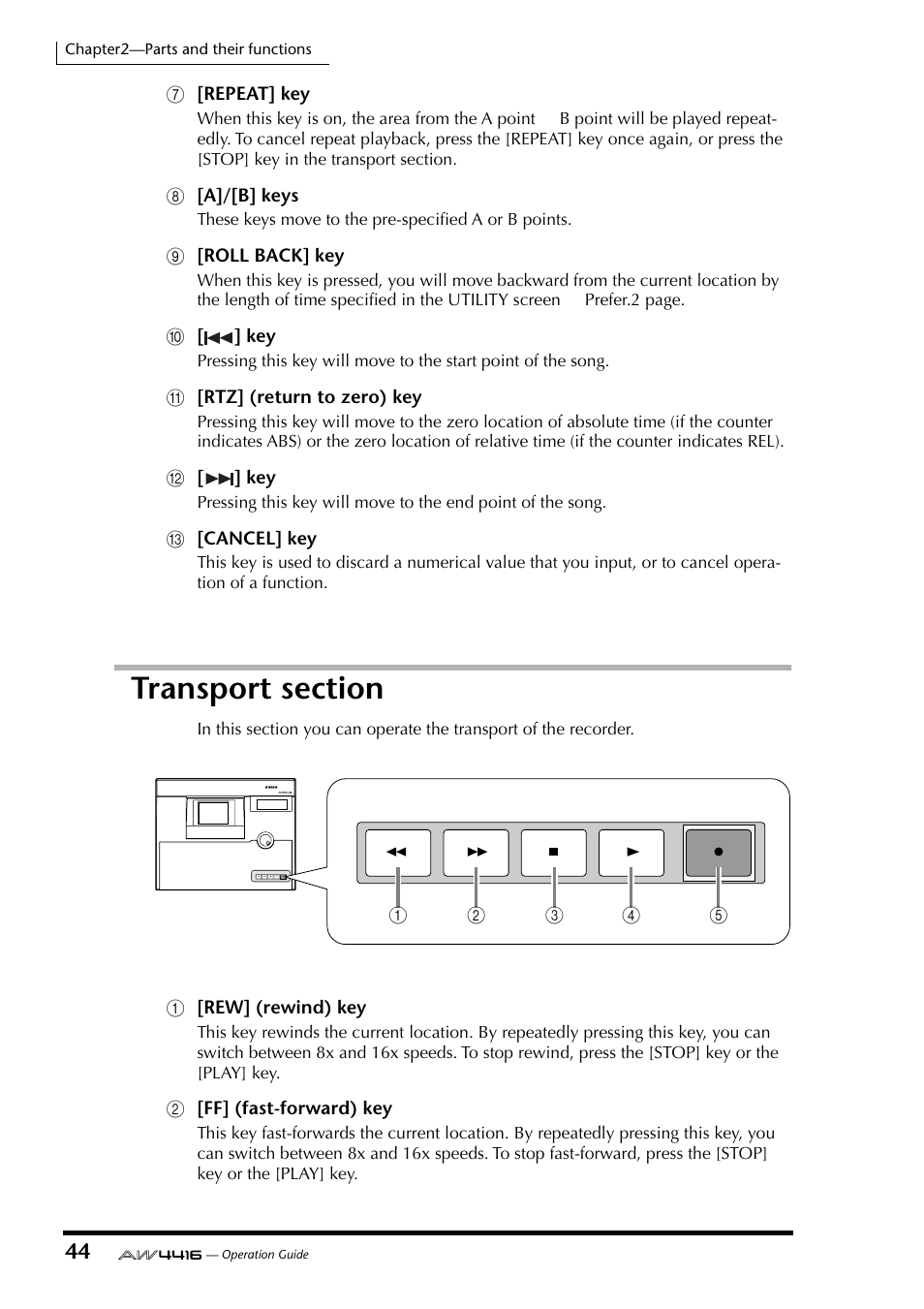 Transport section | Yamaha Professional Audio Workstation AW4416 User Manual | Page 59 / 507