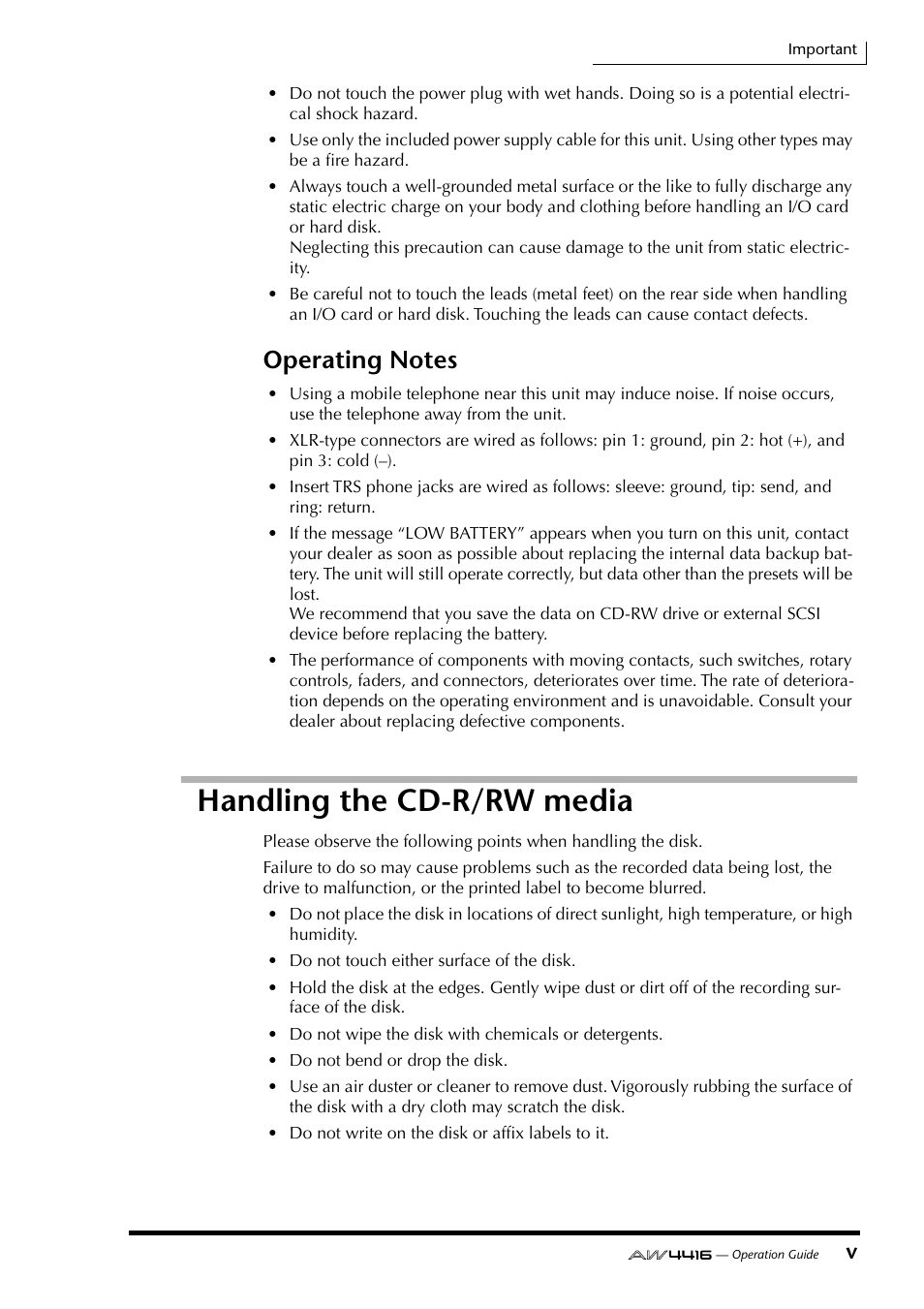 Handling the cd-r/rw media | Yamaha Professional Audio Workstation AW4416 User Manual | Page 6 / 507