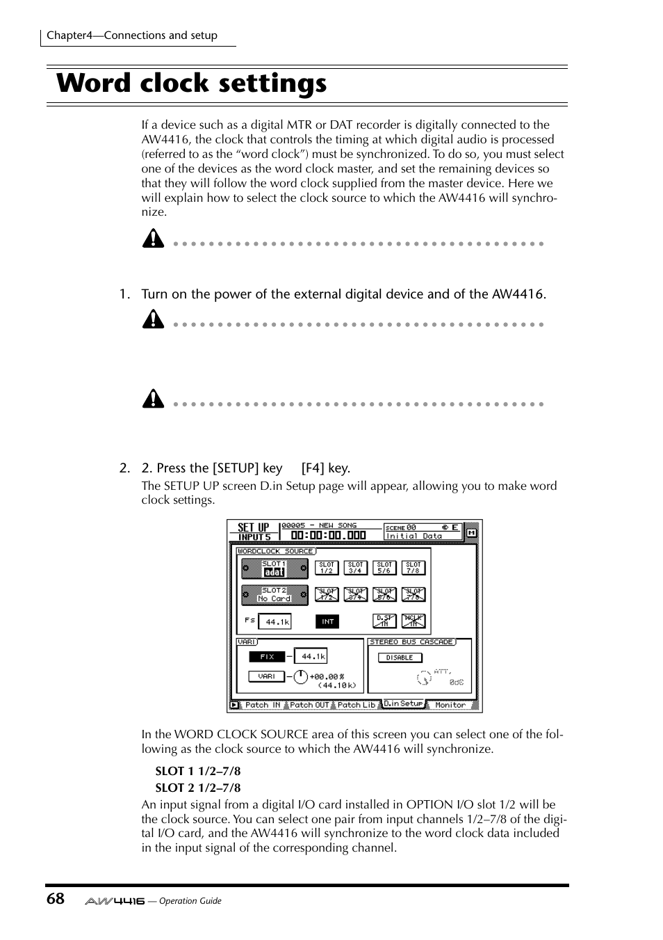 Word clock settings | Yamaha Professional Audio Workstation AW4416 User Manual | Page 83 / 507
