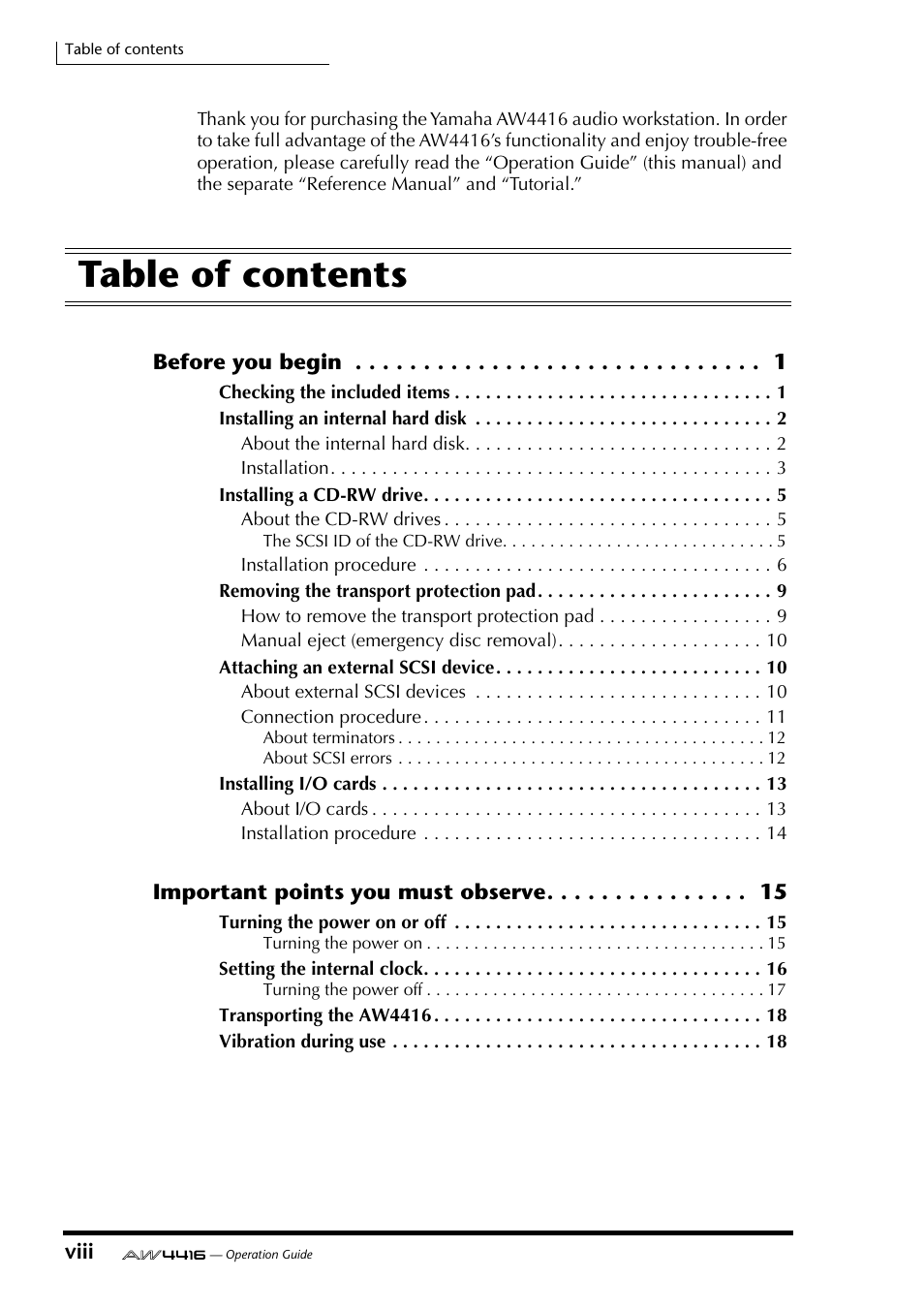 Yamaha Professional Audio Workstation AW4416 User Manual | Page 9 / 507