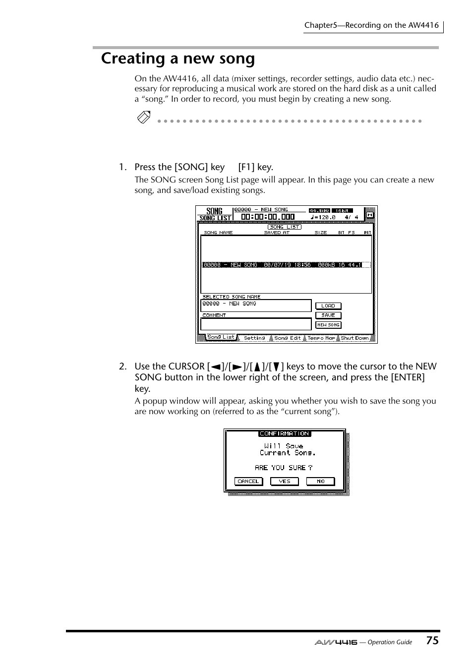 Creating a new song | Yamaha Professional Audio Workstation AW4416 User Manual | Page 90 / 507