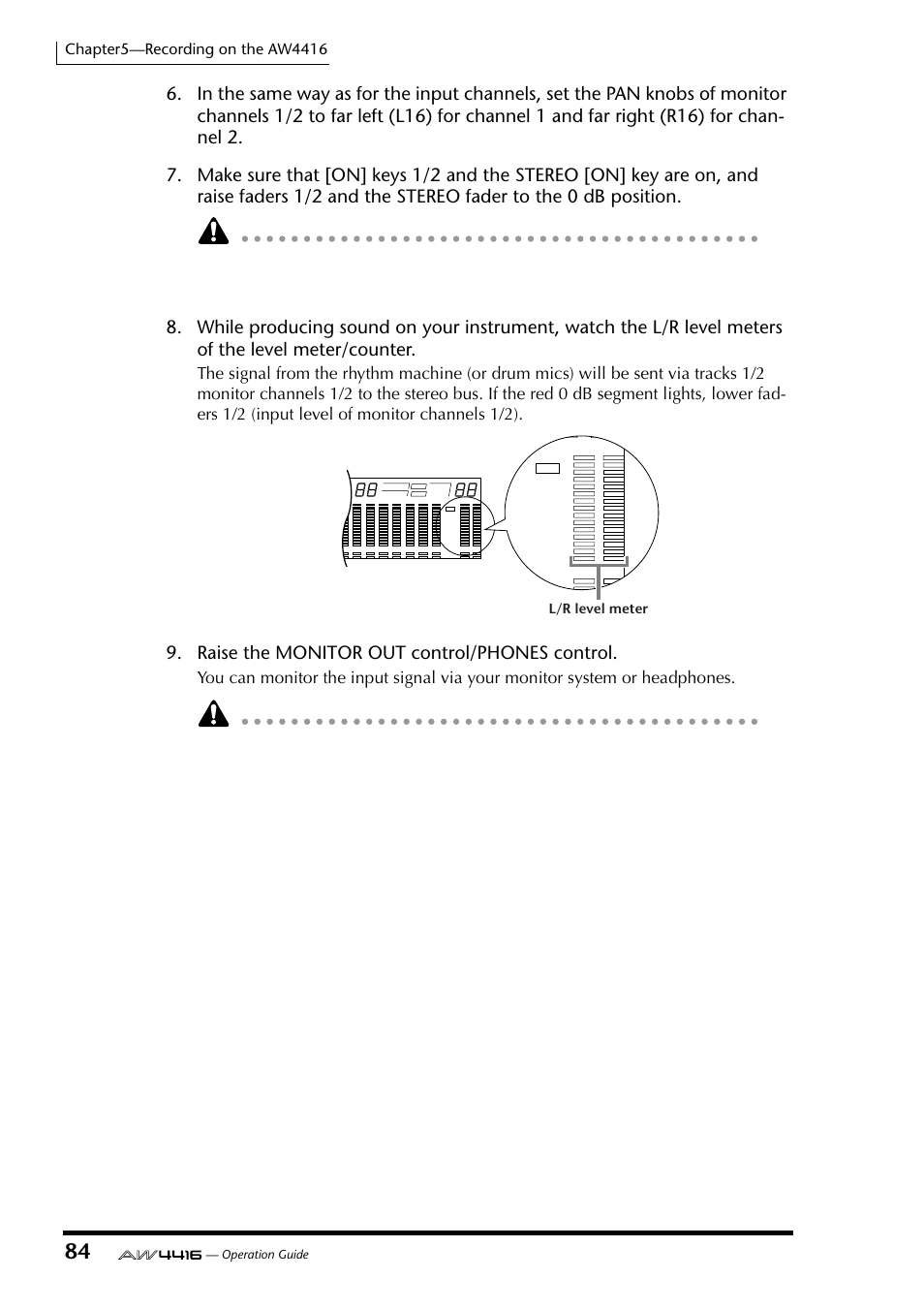 Raise the monitor out control/phones control, L/r level meter, Operation guide | Yamaha Professional Audio Workstation AW4416 User Manual | Page 99 / 507