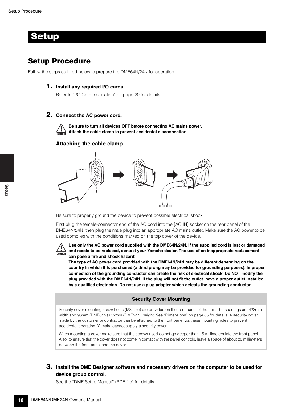 Setup, Setup procedure | Yamaha 1009MWTO-F0 User Manual | Page 18 / 80