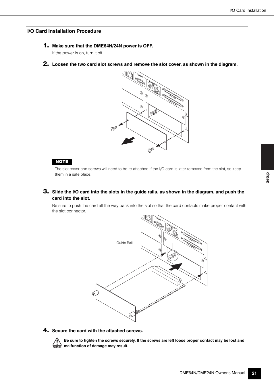 I/o card installation procedure | Yamaha 1009MWTO-F0 User Manual | Page 21 / 80