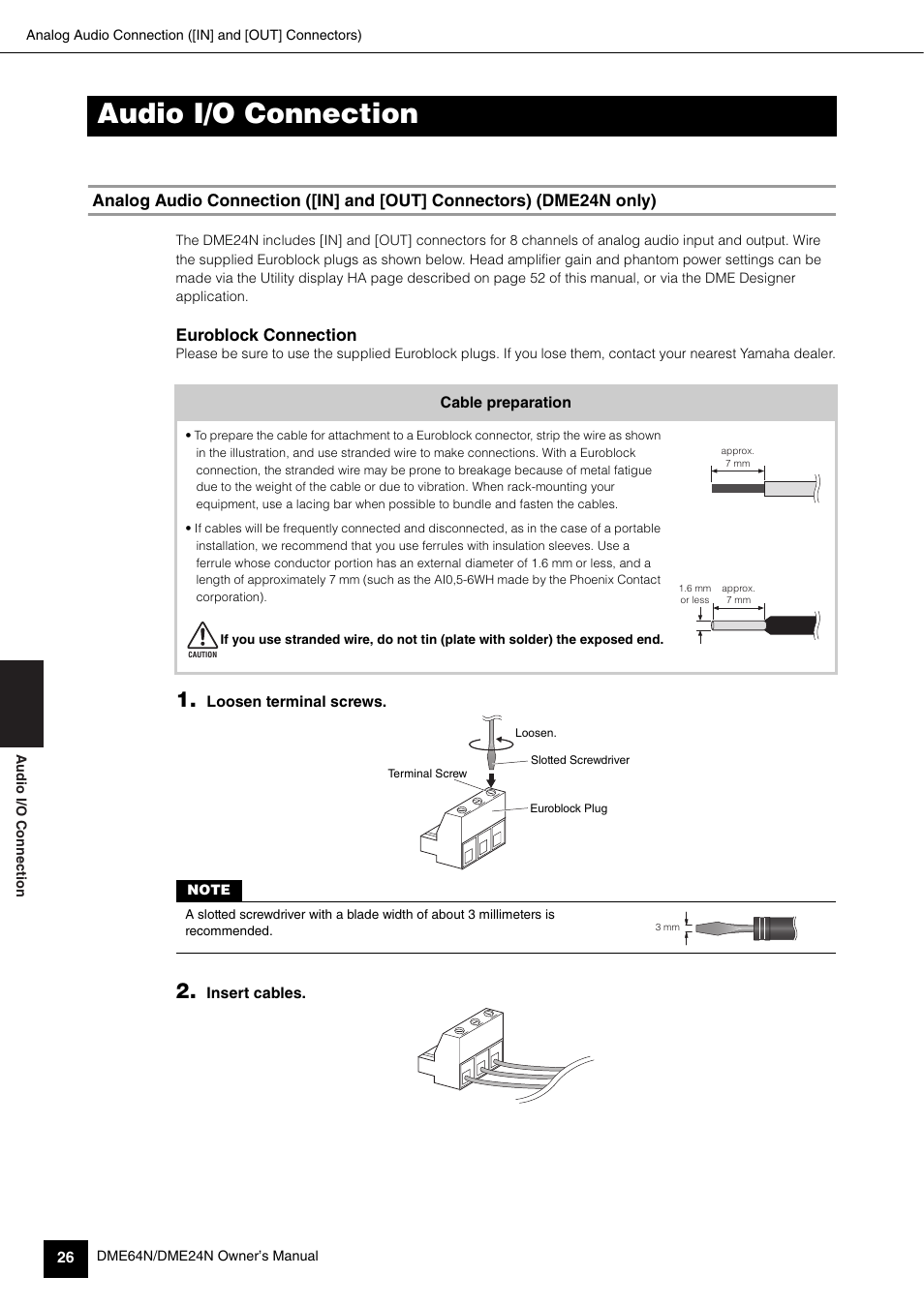 Audio i/o connection, Dme24n only) | Yamaha 1009MWTO-F0 User Manual | Page 26 / 80