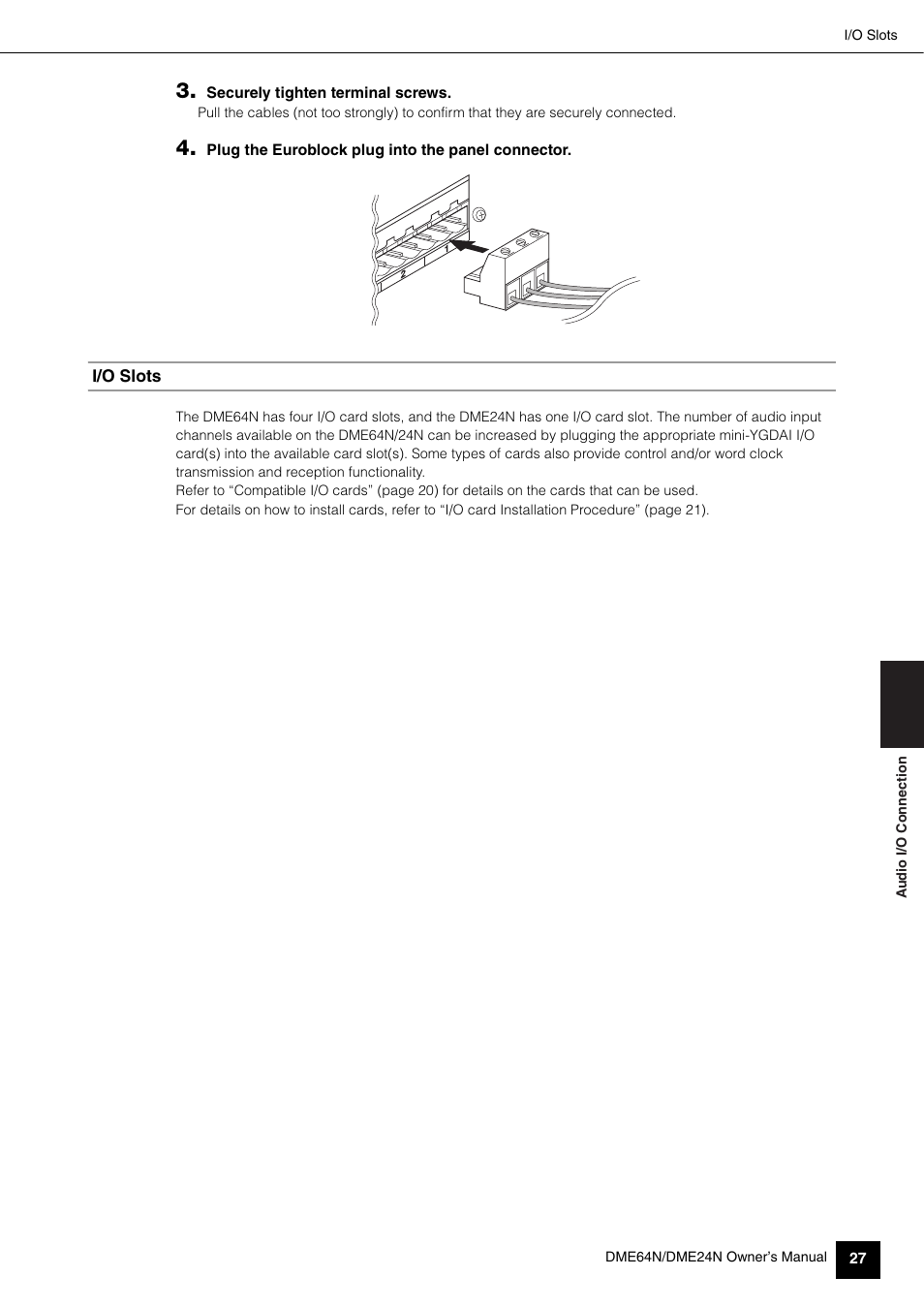 I/o slots | Yamaha 1009MWTO-F0 User Manual | Page 27 / 80