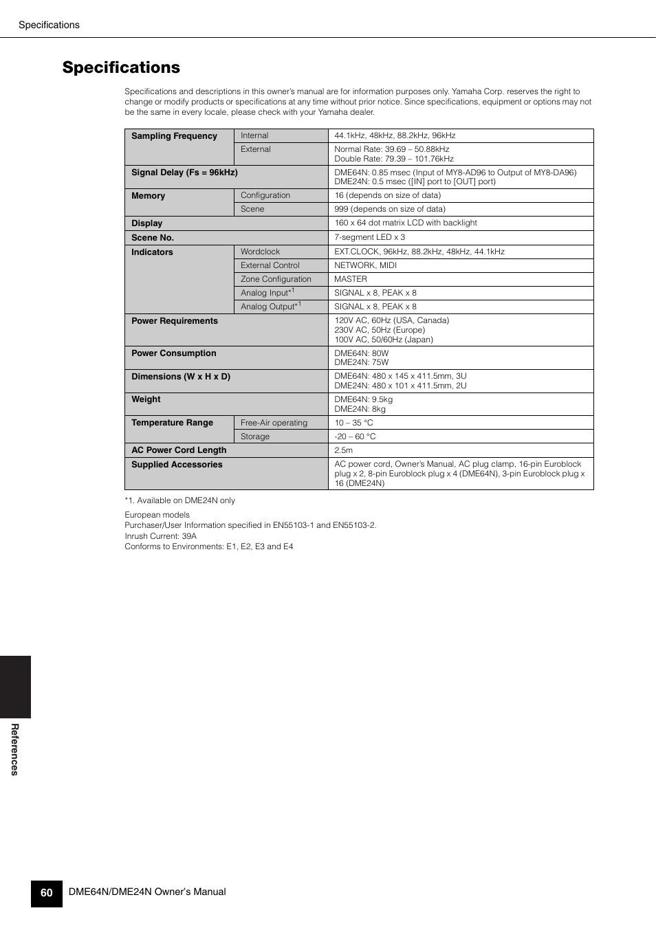 Specifications | Yamaha 1009MWTO-F0 User Manual | Page 60 / 80