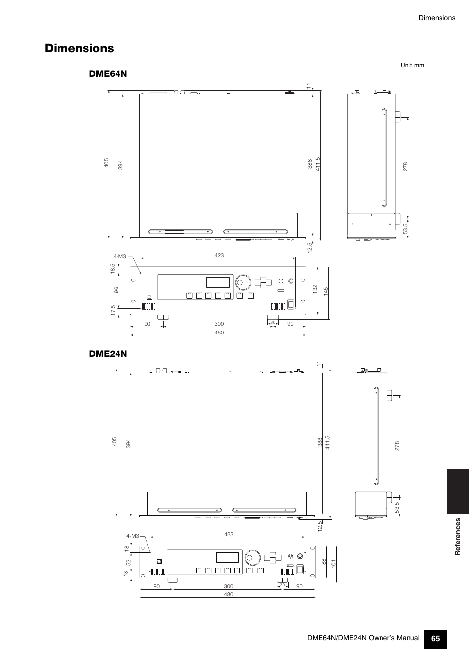 Dimensions, Dme64n dme24n | Yamaha 1009MWTO-F0 User Manual | Page 65 / 80