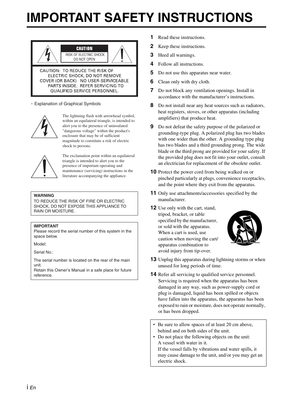 Important safety instructions | Yamaha 900SW User Manual | Page 2 / 24