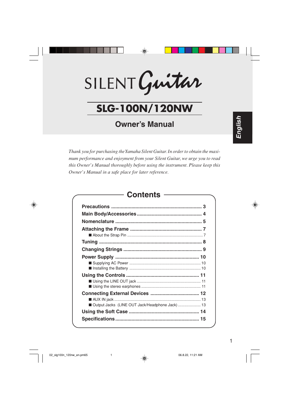 Yamaha SLG-120NW User Manual | 16 pages