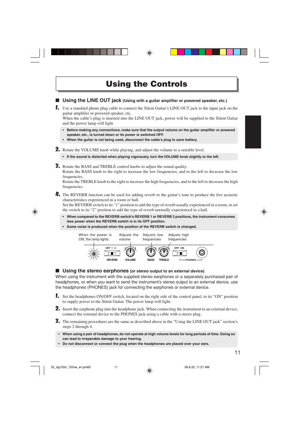 Using the controls | Yamaha SLG-120NW User Manual | Page 11 / 16