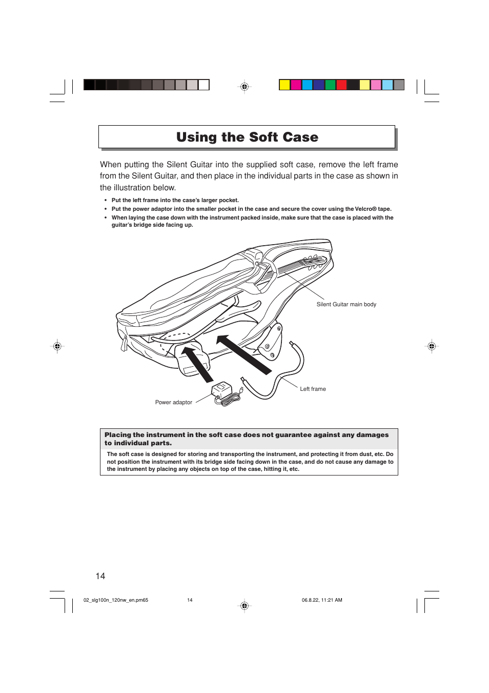 Using the soft case | Yamaha SLG-120NW User Manual | Page 14 / 16