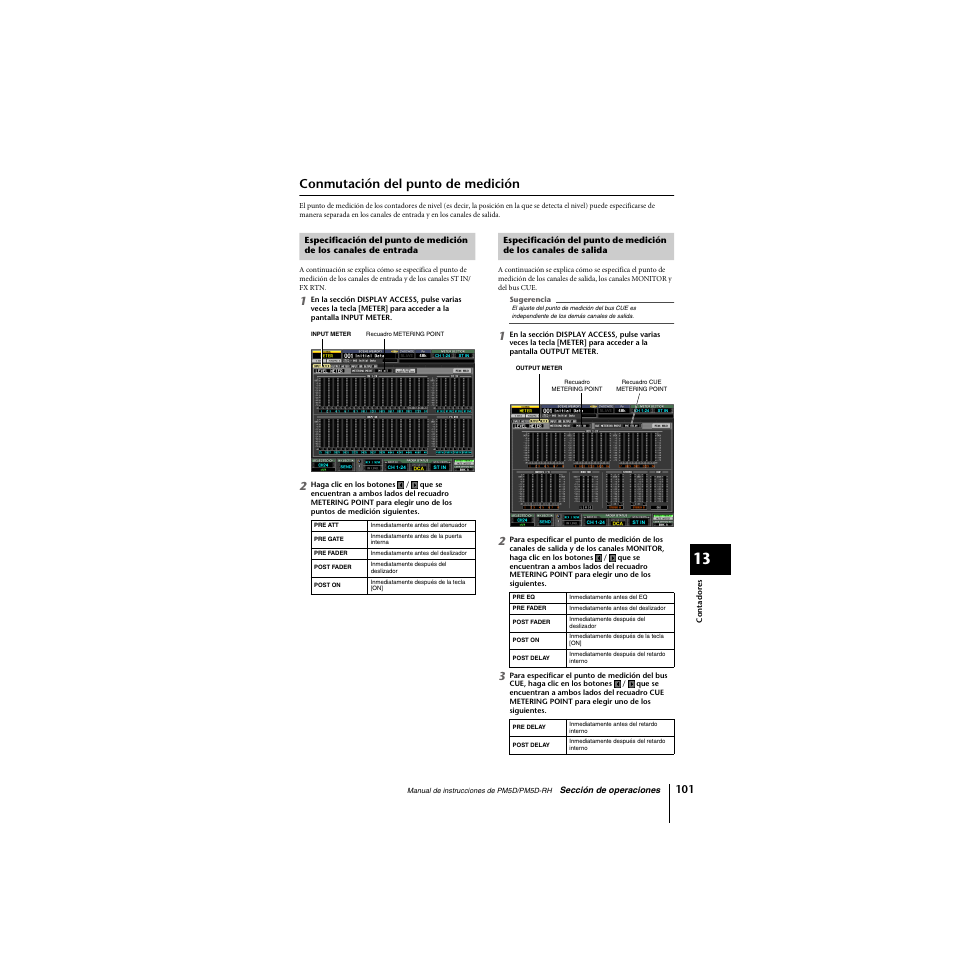 Conmutación del punto de medición, De entrada, De salida | Yamaha PM5D-RHPM5D User Manual | Page 101 / 367