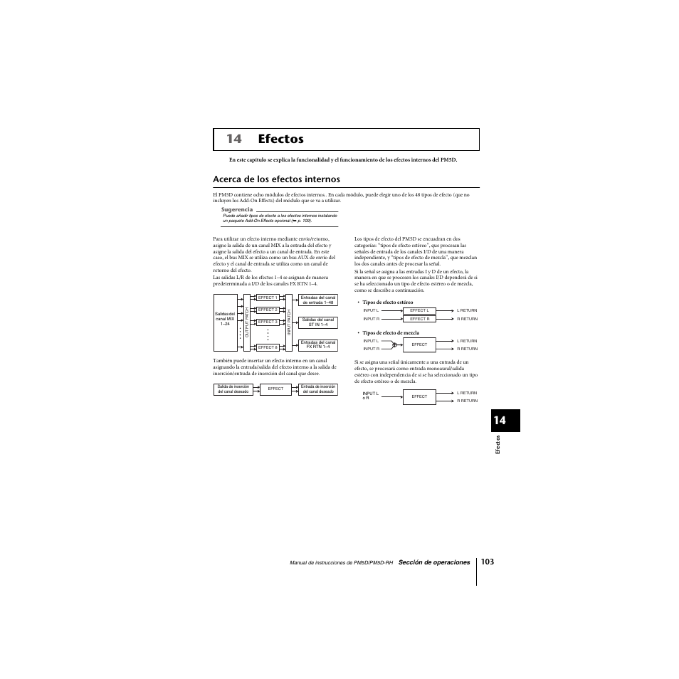 Efectos, Acerca de los efectos internos, 14 efectos | Yamaha PM5D-RHPM5D User Manual | Page 103 / 367