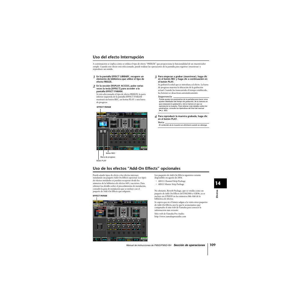 Uso del efecto interrupción, Uso de los efectos “add-on effects” opcionales | Yamaha PM5D-RHPM5D User Manual | Page 109 / 367