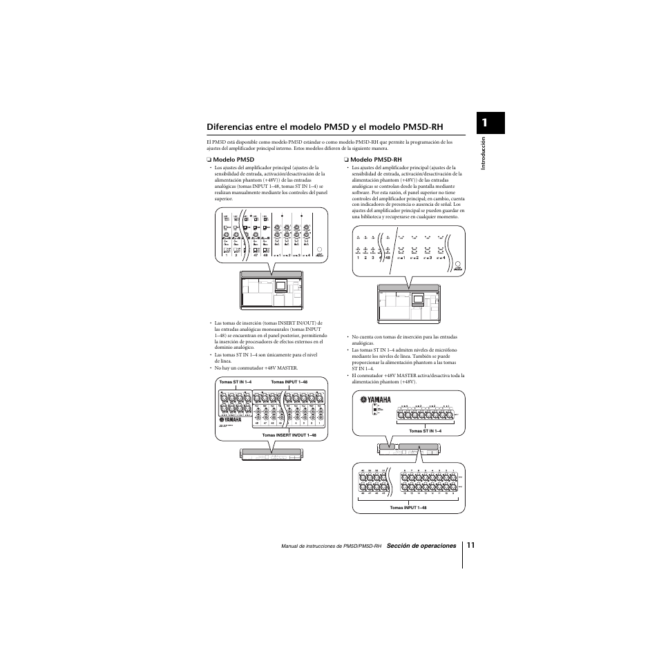 Diferencias entre el modelo pm5d y el modelo, Pm5d-rh | Yamaha PM5D-RHPM5D User Manual | Page 11 / 367