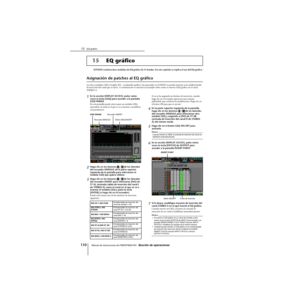 Eq gráfico, Asignación de patches al eq gráfico, 15 eq gráfico | Yamaha PM5D-RHPM5D User Manual | Page 110 / 367