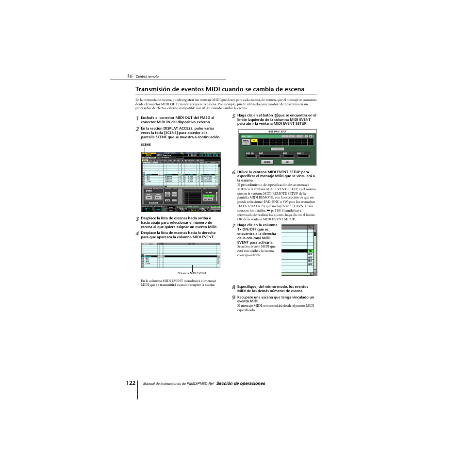 Transmisión de eventos midi cuando se cambia, De escena | Yamaha PM5D-RHPM5D User Manual | Page 122 / 367