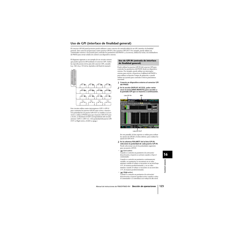 Uso de gpi (interface de finalidad general) | Yamaha PM5D-RHPM5D User Manual | Page 123 / 367