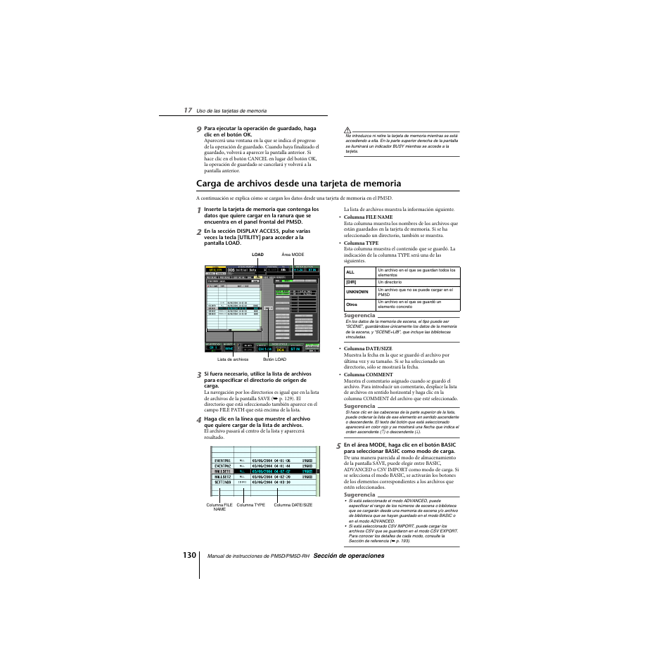 Carga de archivos desde una tarjeta de memoria | Yamaha PM5D-RHPM5D User Manual | Page 130 / 367