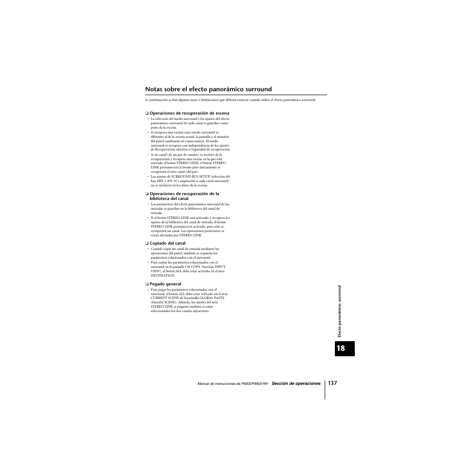 Notas sobre el efecto panorámico surround | Yamaha PM5D-RHPM5D User Manual | Page 137 / 367